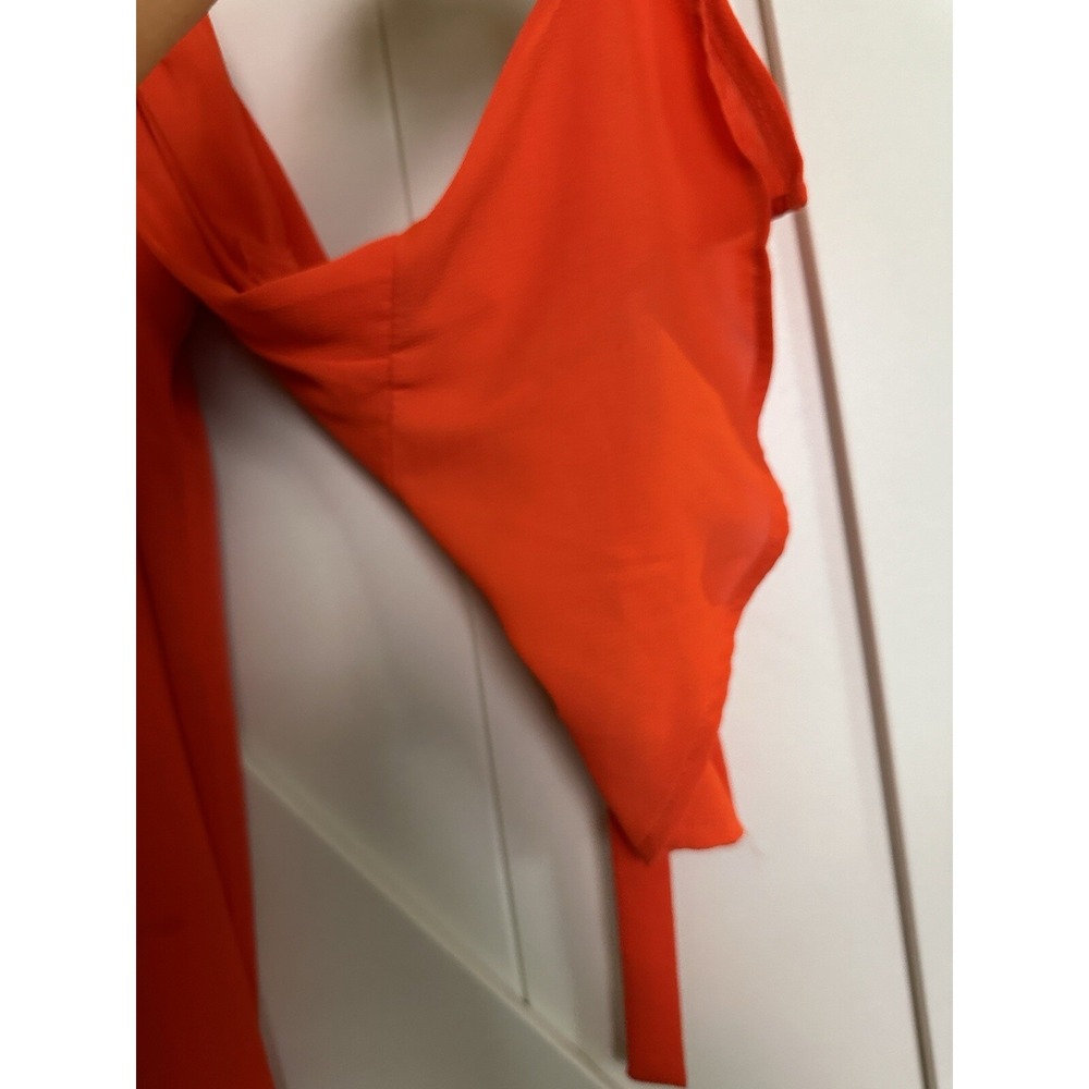Skies Are Blue Womens Dress XS Orange‎ Off The Shoulder 3/4 Sleeve Ruffle Lined - Picture 4 of 5